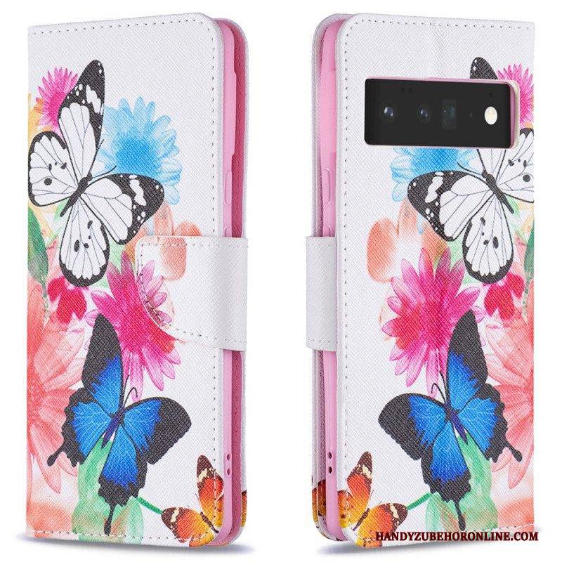 Flip Case Für Google Pixel 6 Pro Bemalte Schmetterlinge