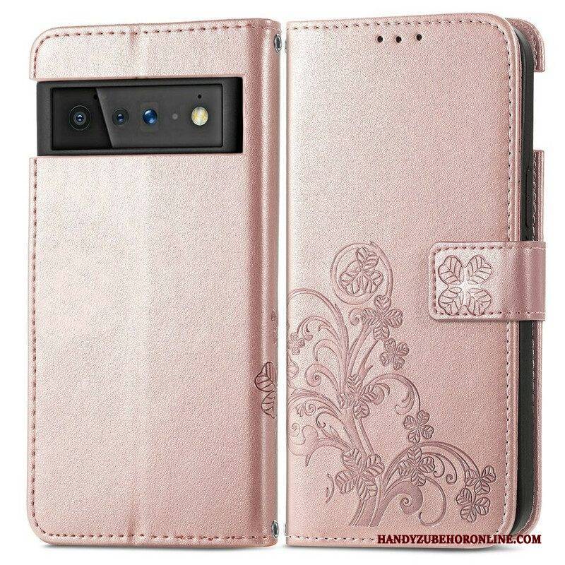 Flip Case Für Google Pixel 6 Pro Vierblättriges Kleeblatt