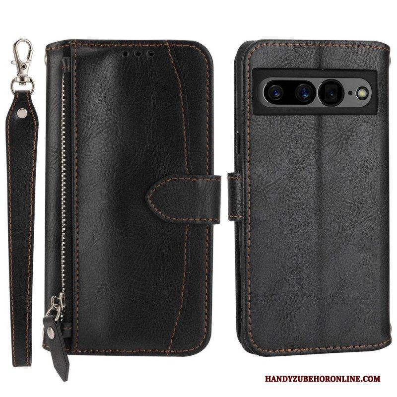 Flip Case Für Google Pixel 7 Pro Brieftasche Geldbörse Mit Umhängeband Und Schultergurt