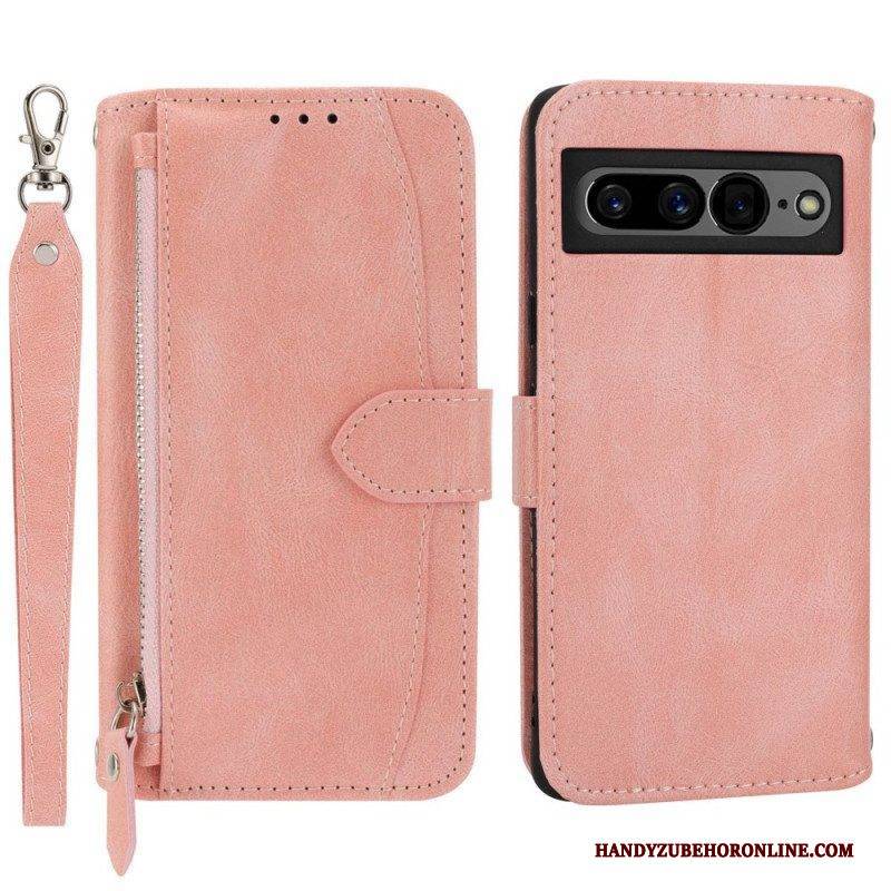 Flip Case Für Google Pixel 7 Pro Brieftasche Geldbörse Mit Umhängeband Und Schultergurt