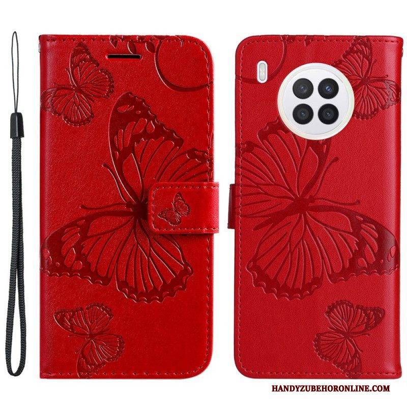 Flip Case Für Honor 50 Lite Mit Kordel Riesige Riemenschmetterlinge