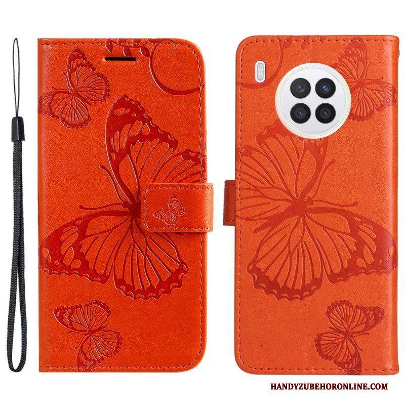 Flip Case Für Honor 50 Lite Mit Kordel Riesige Riemenschmetterlinge