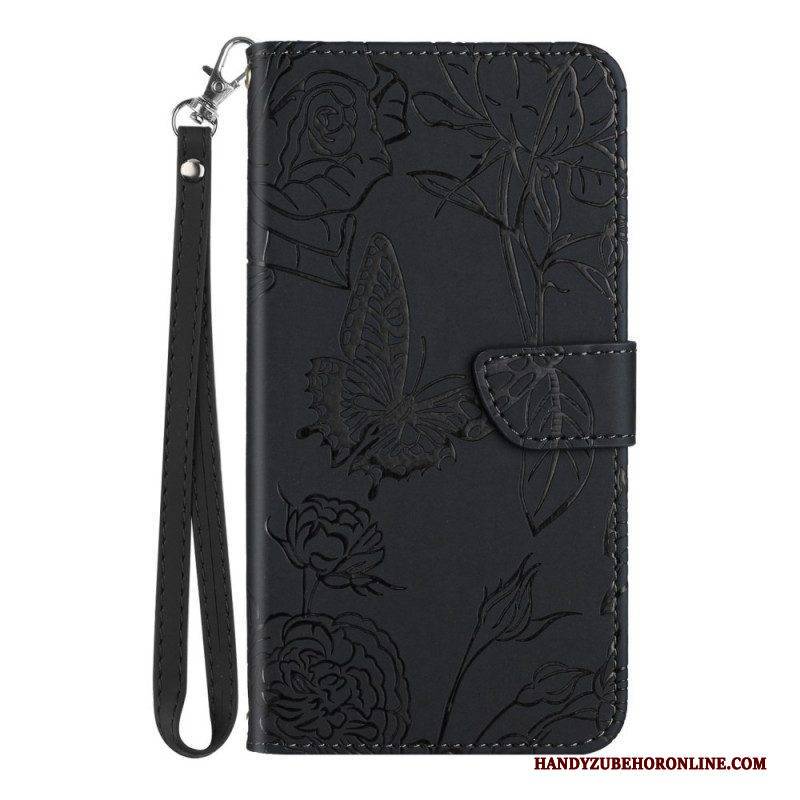 Flip Case Für Honor Magic 4 Pro Mit Kordel Tanga-schmetterlinge