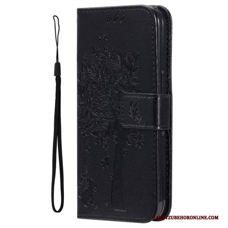Flip Case Für Honor Magic 5 Lite Mit Kordel Baum Und Riemchenkatze