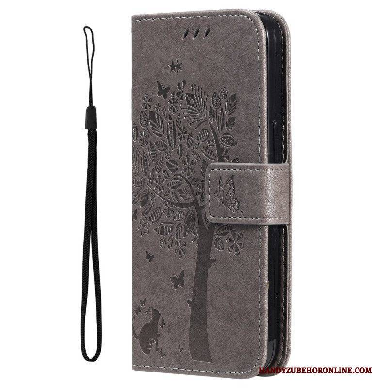 Flip Case Für Honor Magic 5 Lite Mit Kordel Baum Und Riemchenkatze