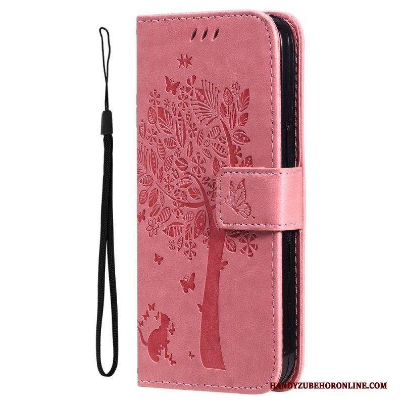 Flip Case Für Honor Magic 5 Lite Mit Kordel Baum Und Riemchenkatze