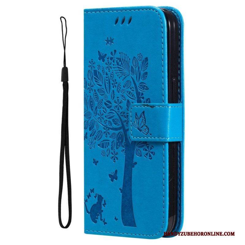 Flip Case Für Honor Magic 5 Lite Mit Kordel Baum Und Riemchenkatze