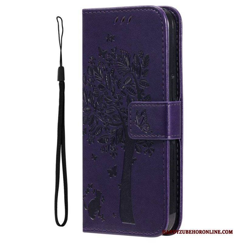 Flip Case Für Honor Magic 5 Lite Mit Kordel Baum Und Riemchenkatze