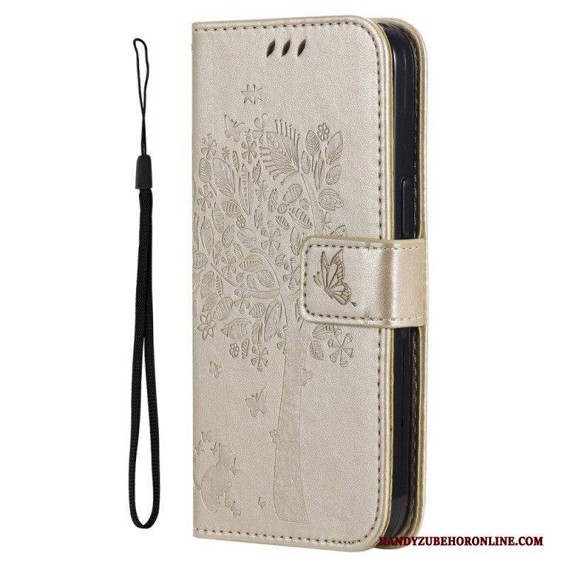 Flip Case Für Honor Magic 5 Lite Mit Kordel Baum Und Riemchenkatze