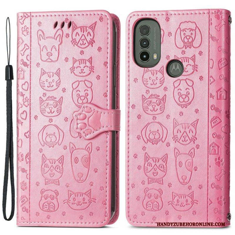 Flip Case Für Moto E40 / E30 / E20 Animierte Tiere