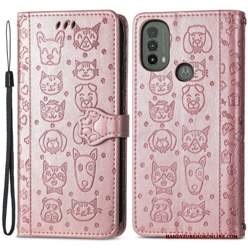 Flip Case Für Moto E40 / E30 / E20 Animierte Tiere