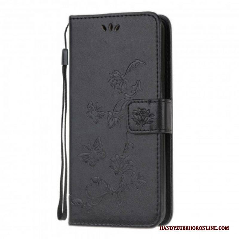 Flip Case Für Moto G50 Mit Kordel Schmetterlings- Und Blumenarmband