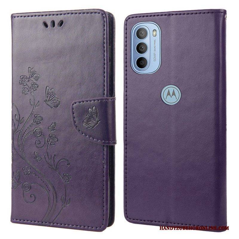 Flip Case Für Moto G51 5G Mit Kordel Prächtige Riemenschmetterlinge