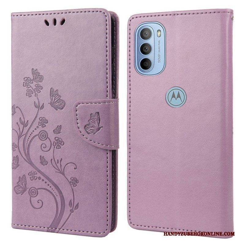 Flip Case Für Moto G51 5G Mit Kordel Prächtige Riemenschmetterlinge