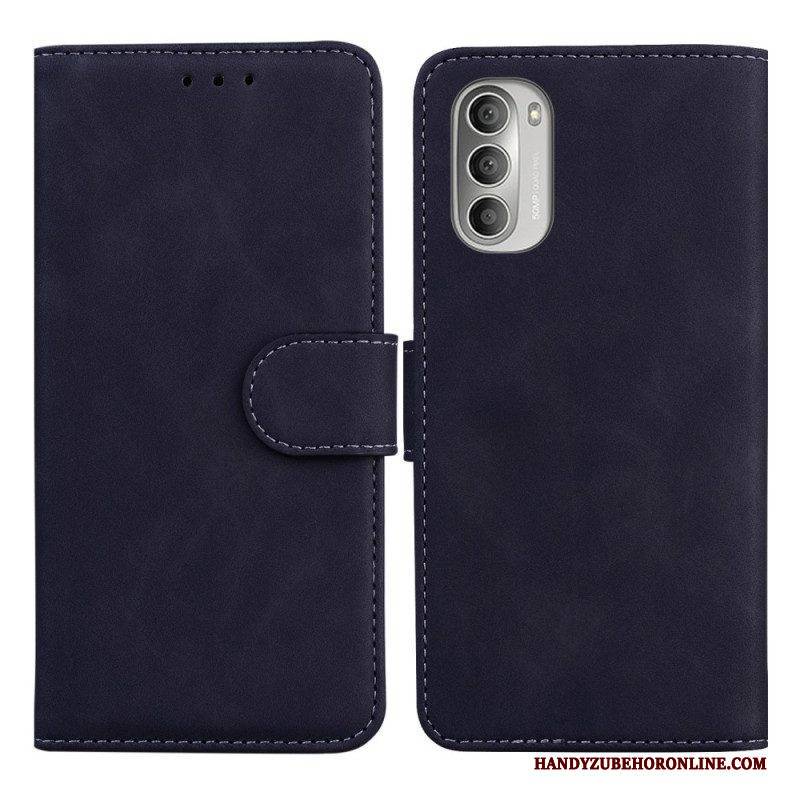Flip Case Für Moto G51 5G Monochromer Ledereffekt