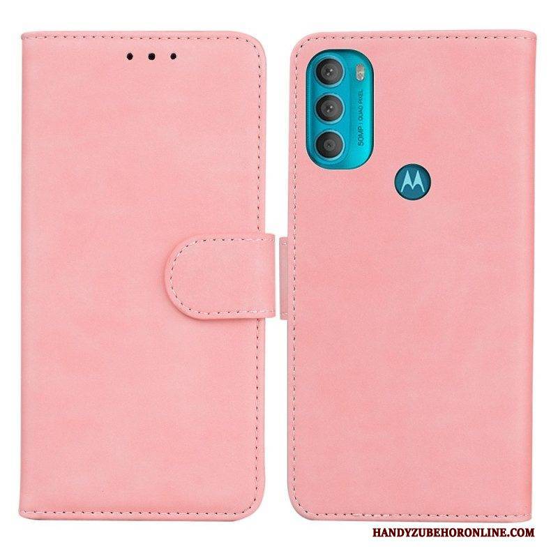 Flip Case Für Moto G71 5G Monochromer Ledereffekt