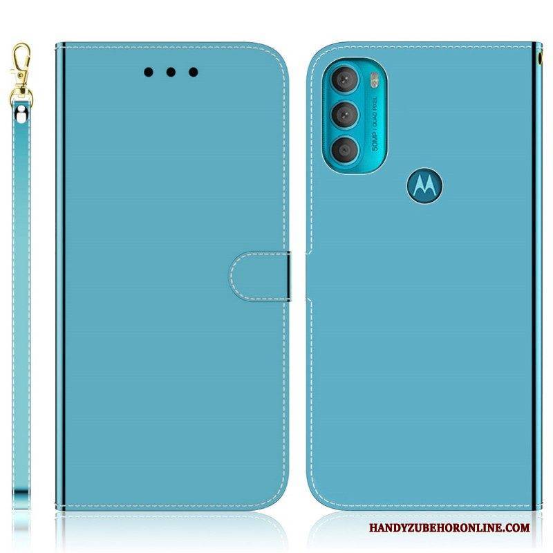 Flip Case Für Moto G71 5G Spiegelabdeckung Aus Kunstleder