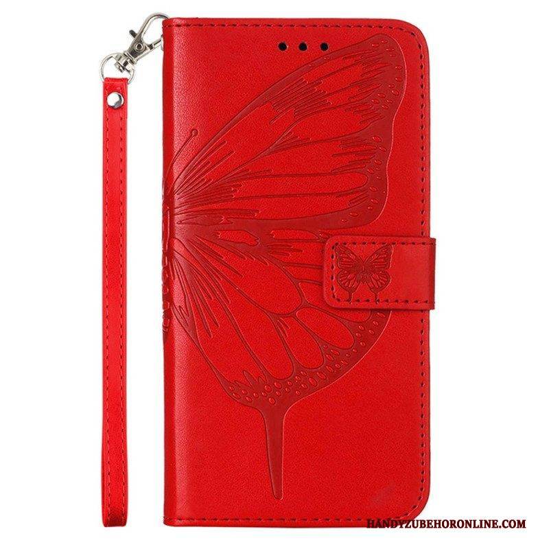 Flip Case Für Moto G73 5G Mit Kordel Riemchen-blumenschmetterling