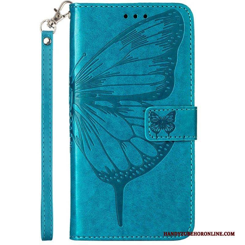 Flip Case Für Moto G73 5G Mit Kordel Riemchen-blumenschmetterling