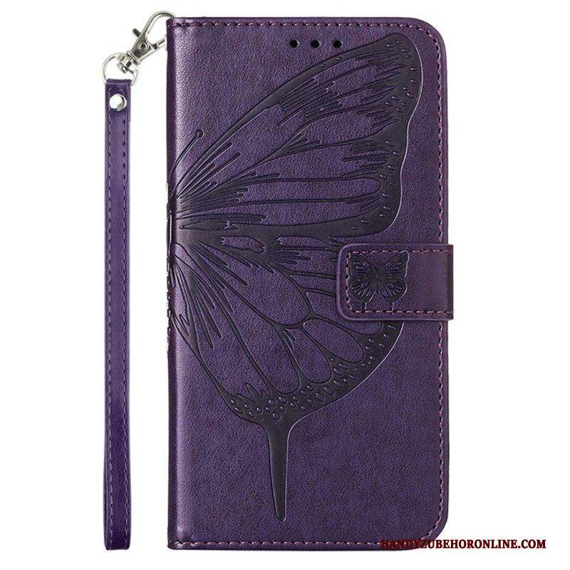 Flip Case Für Moto G73 5G Mit Kordel Riemchen-blumenschmetterling