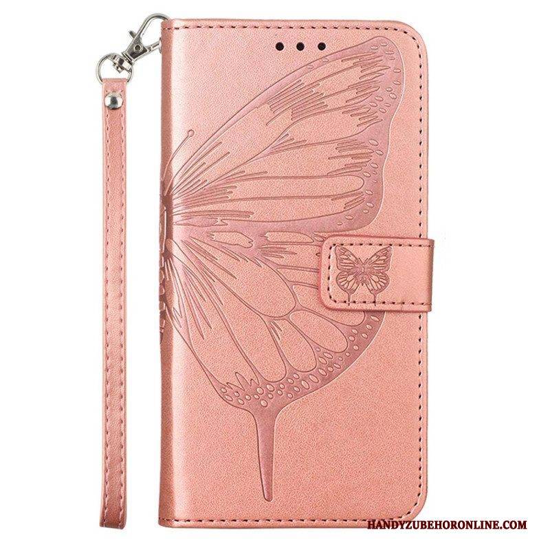 Flip Case Für Moto G73 5G Mit Kordel Riemchen-blumenschmetterling