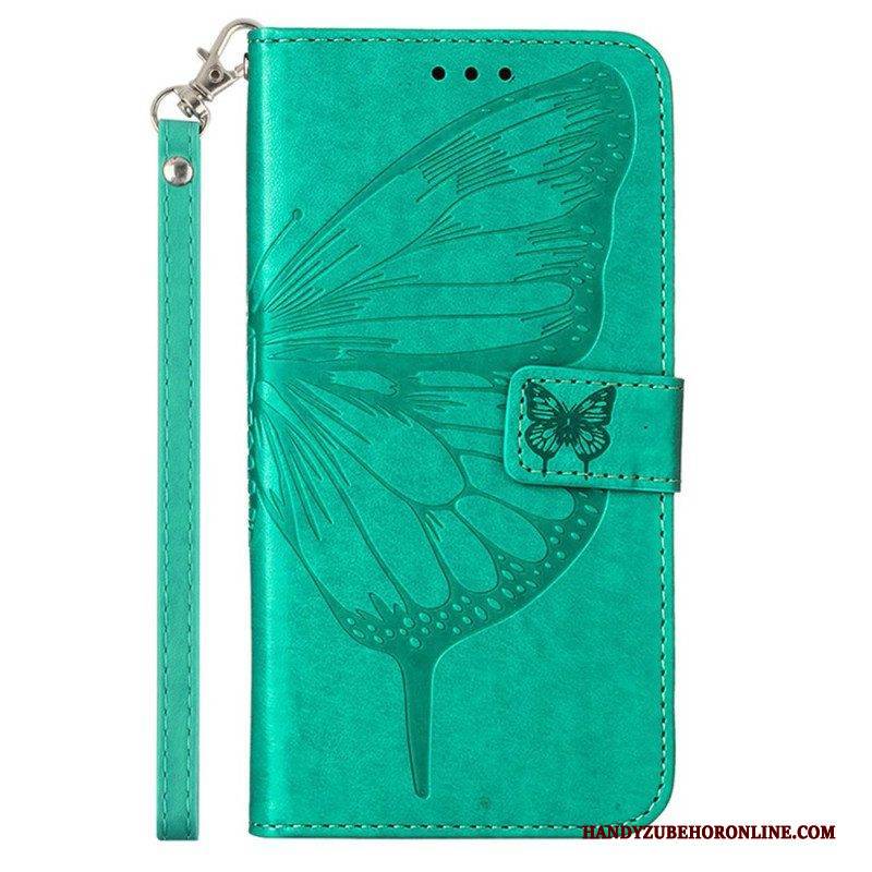 Flip Case Für Moto G73 5G Mit Kordel Riemchen-blumenschmetterling