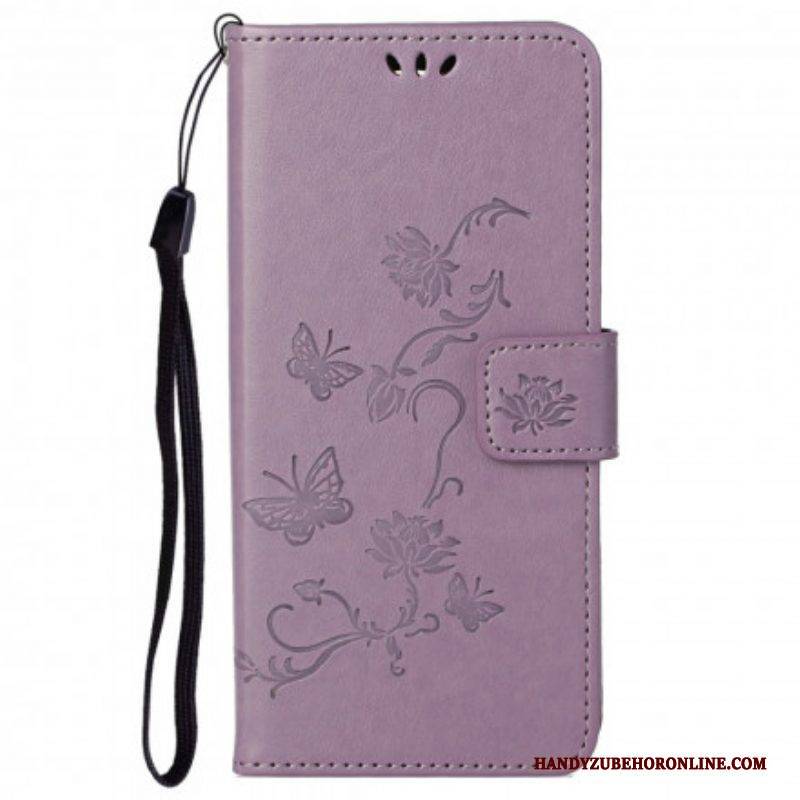 Flip Case Für Motorola Edge 20 Pro Mit Kordel Schmetterlings- Und Blumenarmband