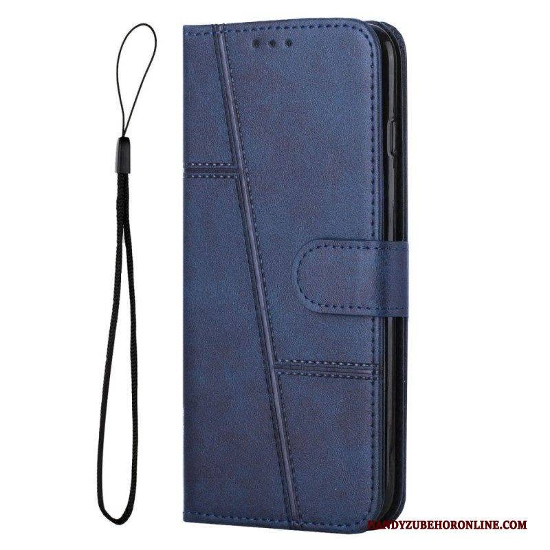 Flip Case Für Motorola Edge 40 Pro Mit Kordel Gestreifte Geometrische Linien