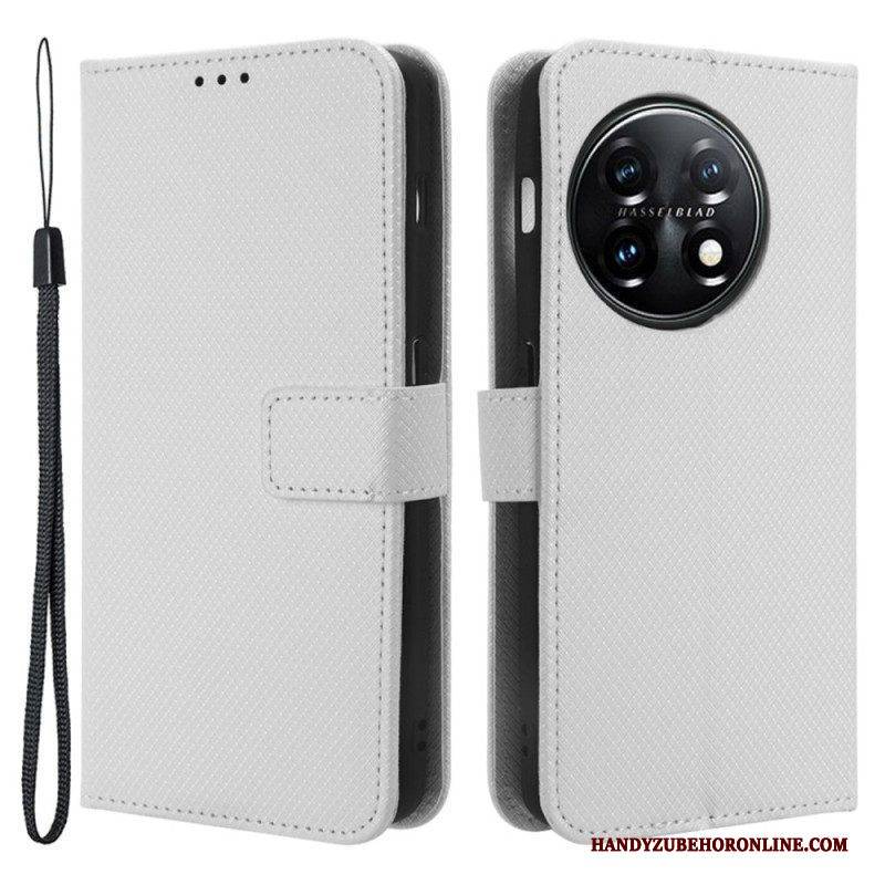 Flip Case Für OnePlus 11 5G Mit Kordel Strukturierter Riemchen