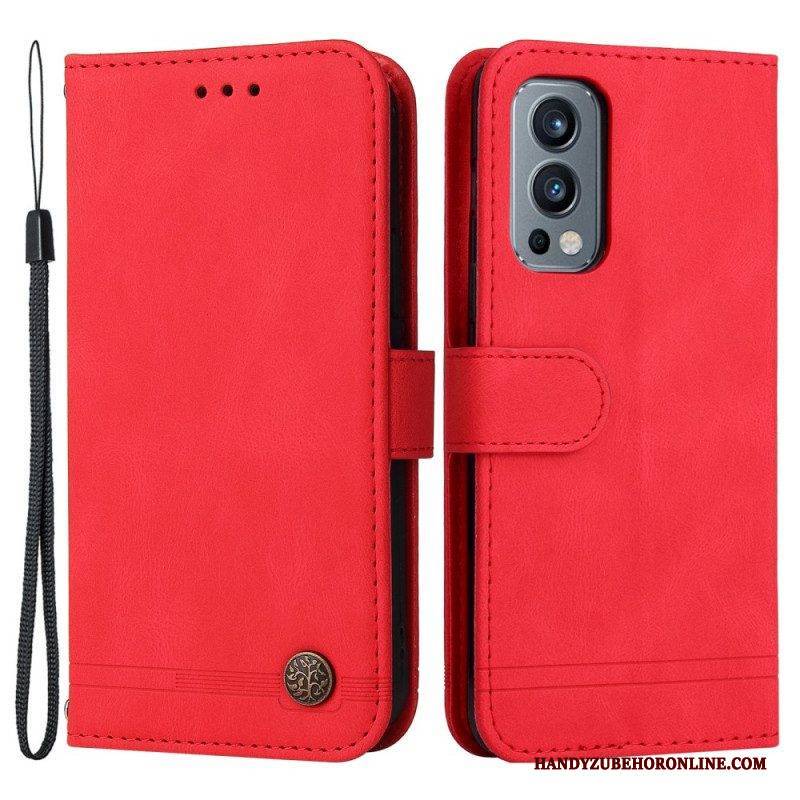 Flip Case Für OnePlus Nord 2 5G Nieten Und Riemen Aus Kunstleder