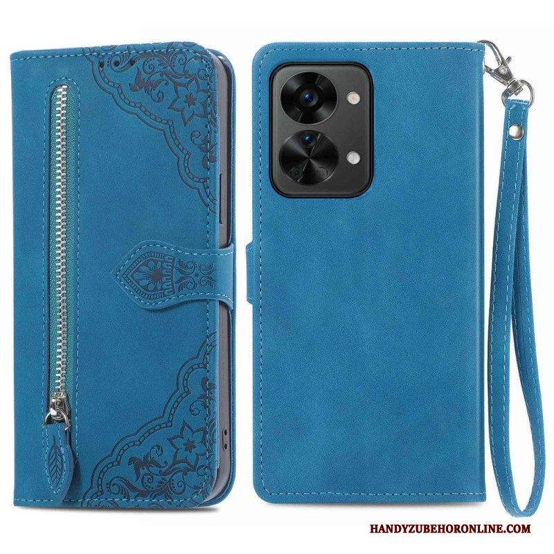 Flip Case Für OnePlus Nord 2T 5G Mit Kordel Kartenhalter Und Geldbörse Mit Umhängeband