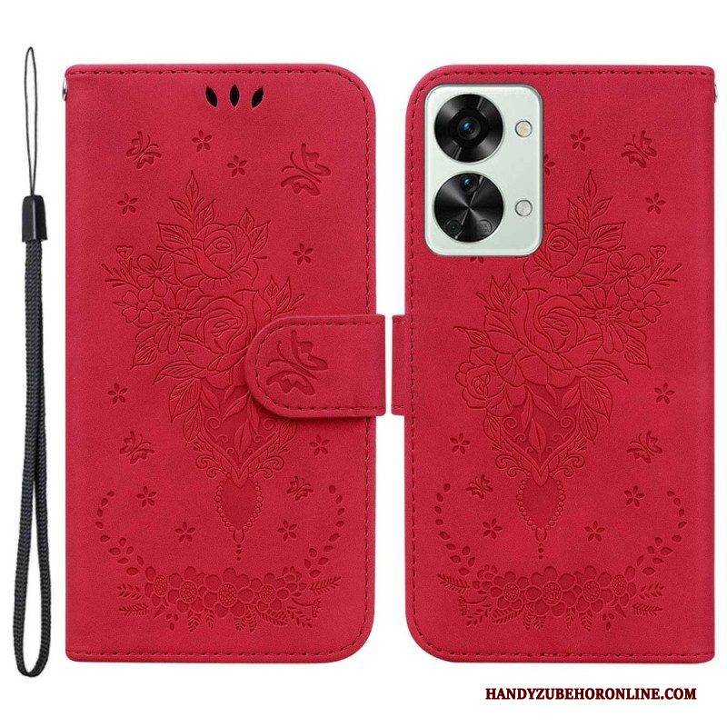 Flip Case Für OnePlus Nord 2T 5G Rosen Und Schmetterlinge