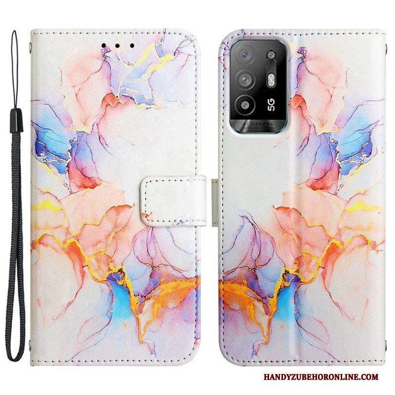 Flip Case Für Oppo A94 5G Marmor Mit Lanyard