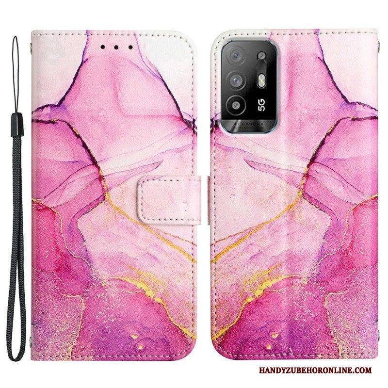 Flip Case Für Oppo A94 5G Marmor Mit Lanyard
