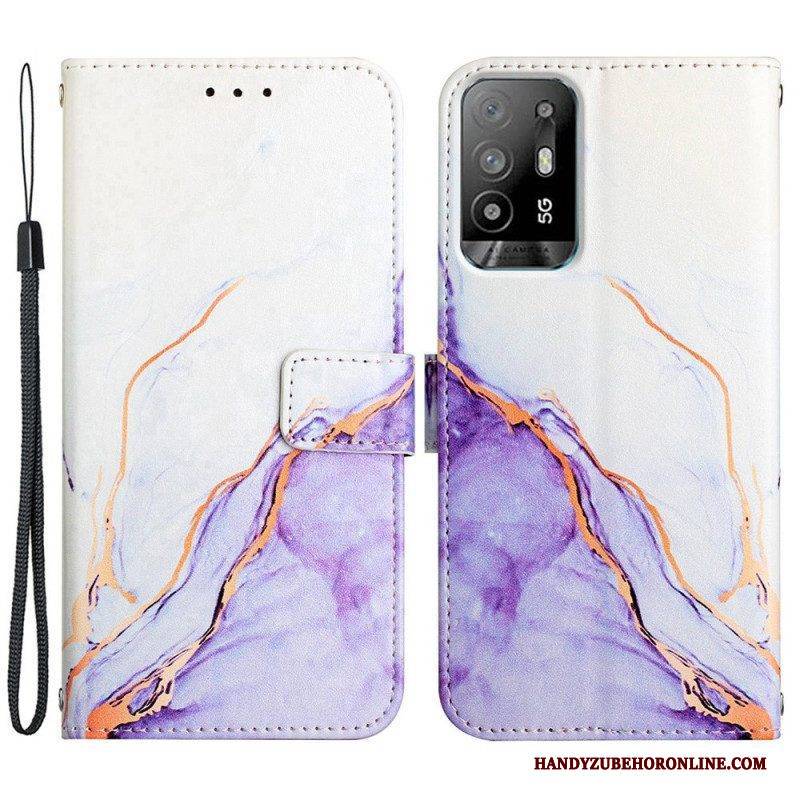 Flip Case Für Oppo A94 5G Marmor Mit Lanyard