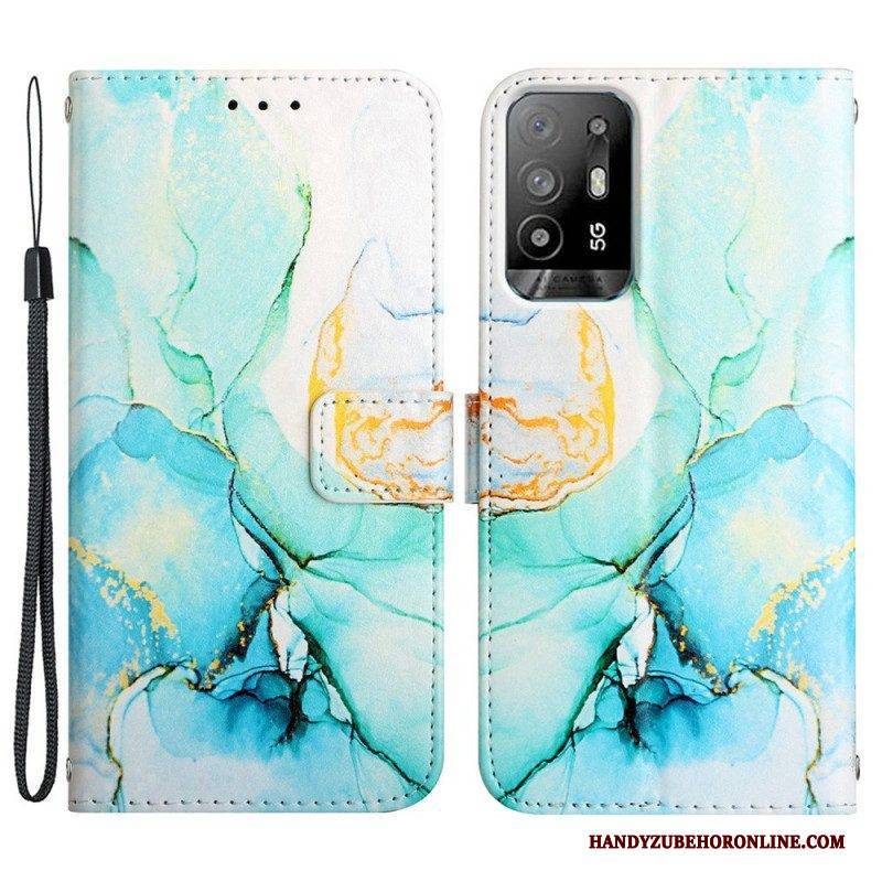 Flip Case Für Oppo A94 5G Marmor Mit Lanyard