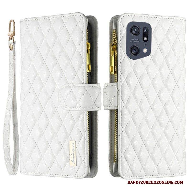 Flip Case Für Oppo Find X5 Pro Gesteppt Im Binfen-farbstil