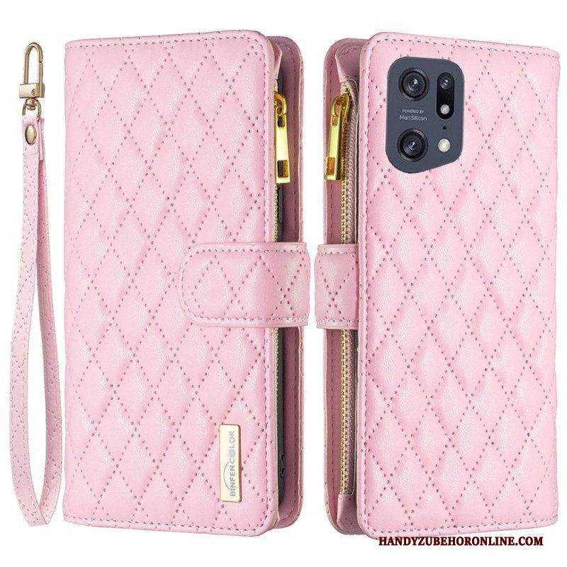 Flip Case Für Oppo Find X5 Pro Gesteppt Im Binfen-farbstil