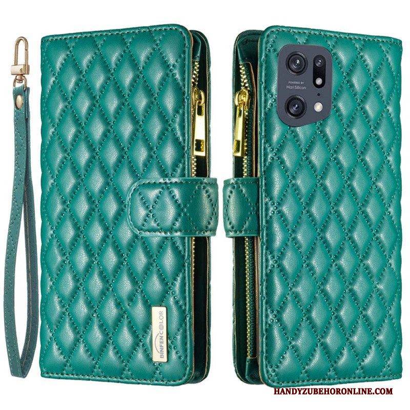 Flip Case Für Oppo Find X5 Pro Gesteppt Im Binfen-farbstil