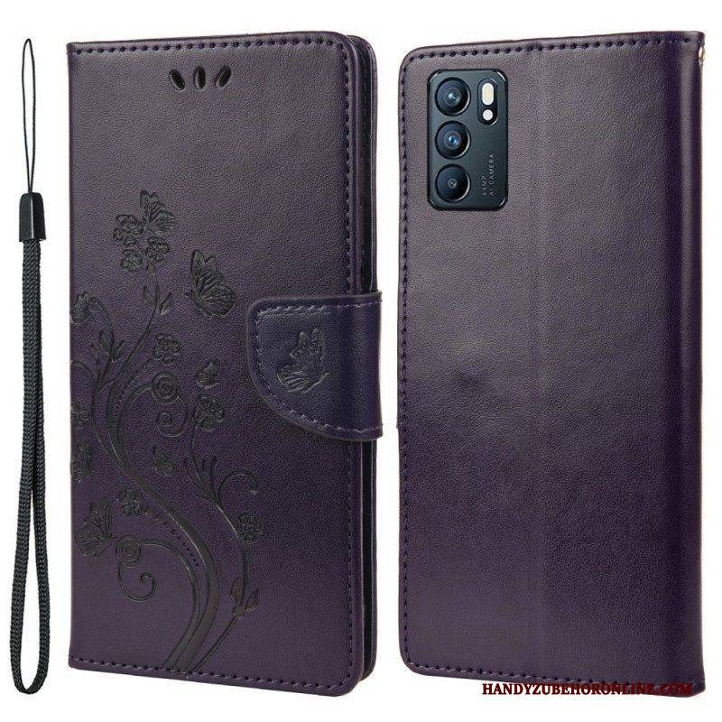 Flip Case Für Oppo Reno 6 5G Schmetterlinge Und Blumen