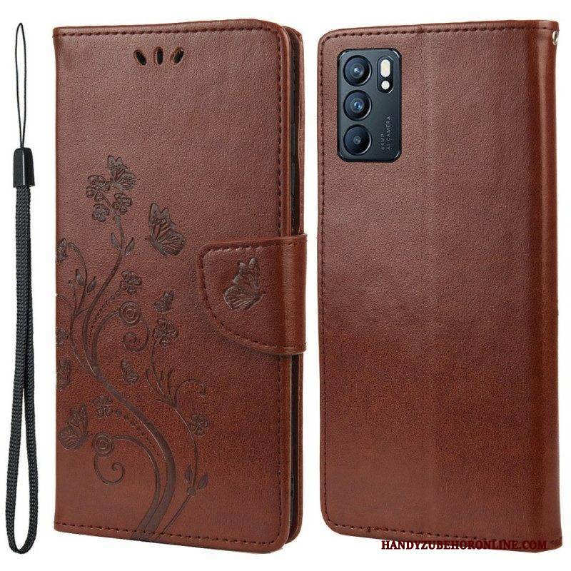 Flip Case Für Oppo Reno 6 5G Schmetterlinge Und Blumen