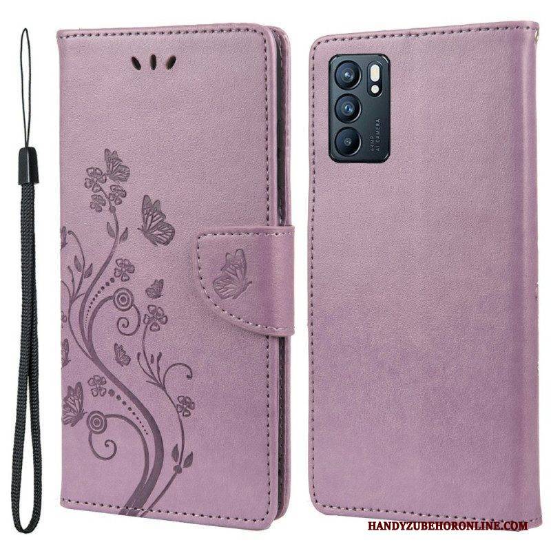 Flip Case Für Oppo Reno 6 5G Schmetterlinge Und Blumen