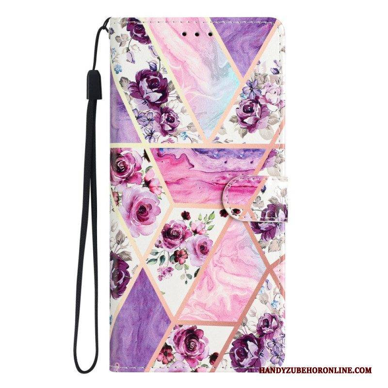 Flip Case Für Oppo Reno 8 Pro Mit Kordel Streifenmarmor