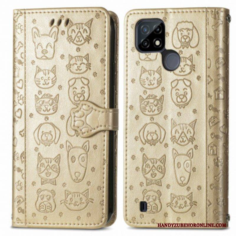 Flip Case Für Realme C21 Animierte Tiere