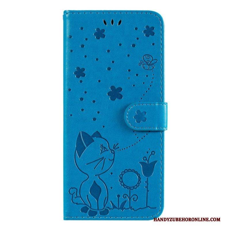 Flip Case Für Realme C35 Mit Kordel Katzenblumen-bienen-strappy