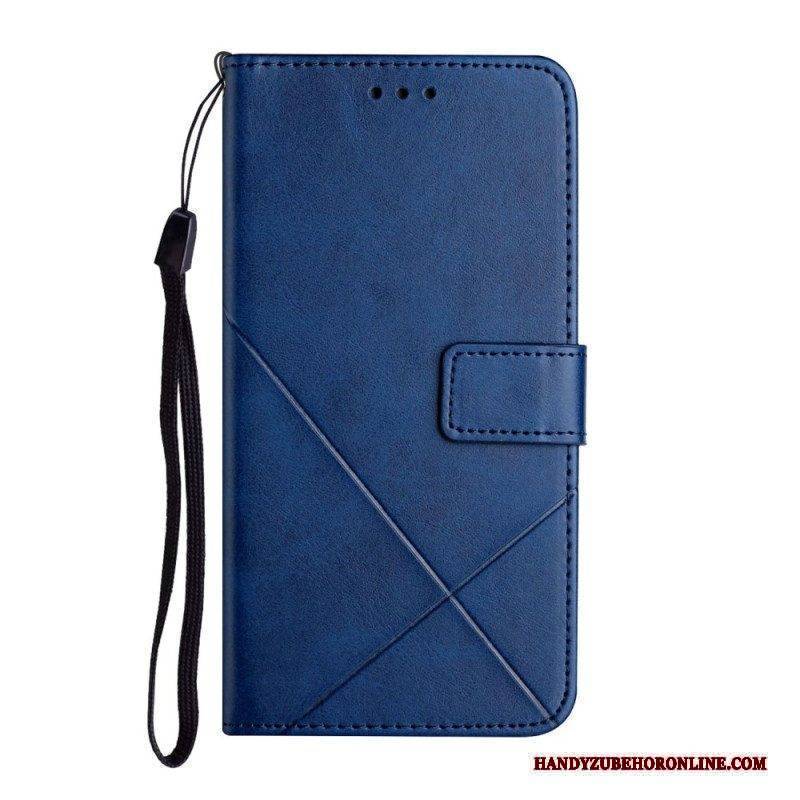 Flip Case Für Samsung Galaxy A14 / A14 5G Mit Kordel Geometrischer Lederstil Mit Riemchen