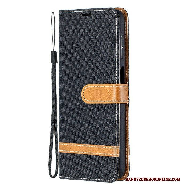 Flip Case Für Samsung Galaxy M12 / A12 Mit Kordel Armband In Stoff- Und Lederoptik