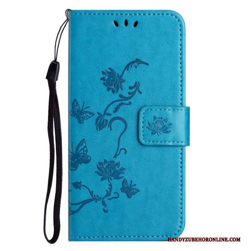 Flip Case Für Samsung Galaxy M13 Mit Kordel Riemchenblumen