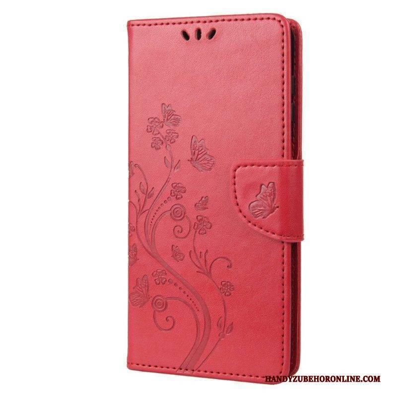 Flip Case Für Samsung Galaxy M23 5G Schmetterlinge Und Blumen