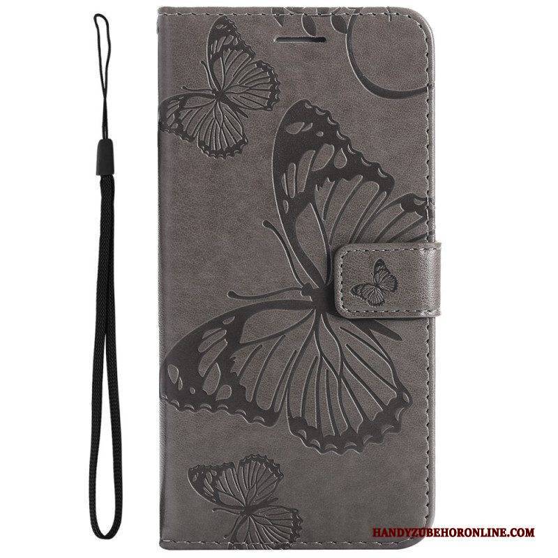 Flip Case Für Samsung Galaxy M32 Mit Kordel Riesige Riemenschmetterlinge